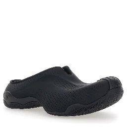 Mule Basketball Slip-On with Perforated Design in Black Tech Fabric for Men