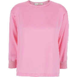 Pink Blouse with Long Sleeves and Round Neck in Fabric for Women