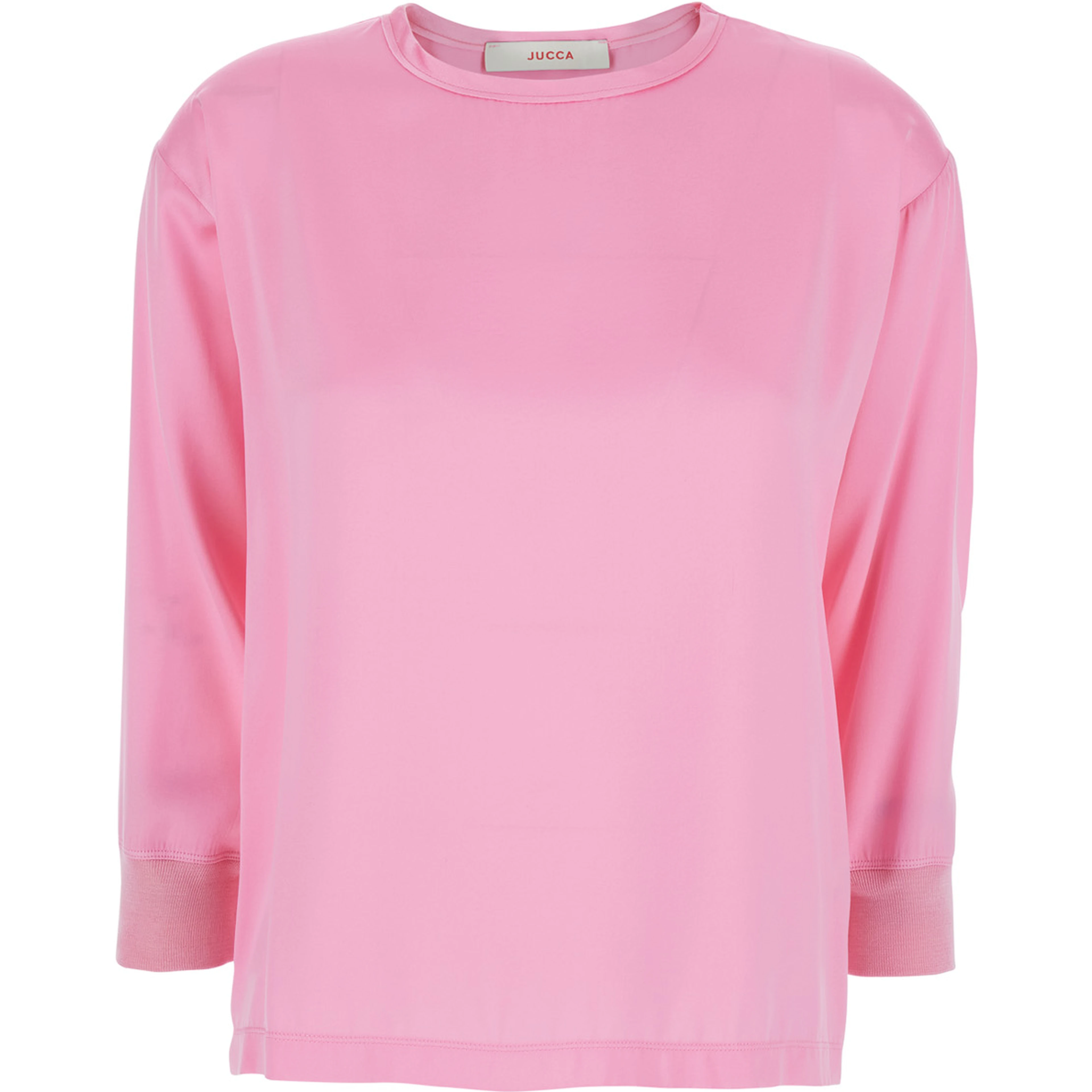 Pink Blouse with Long Sleeves and Round Neck in Fabric for Women