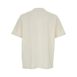 Beige Crew neck T-shirt with logo on the front in cotton for men