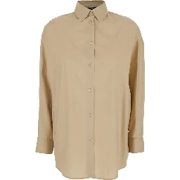 Beige Shirt with Classic Collar and Long Sleeves in Cotton for Men