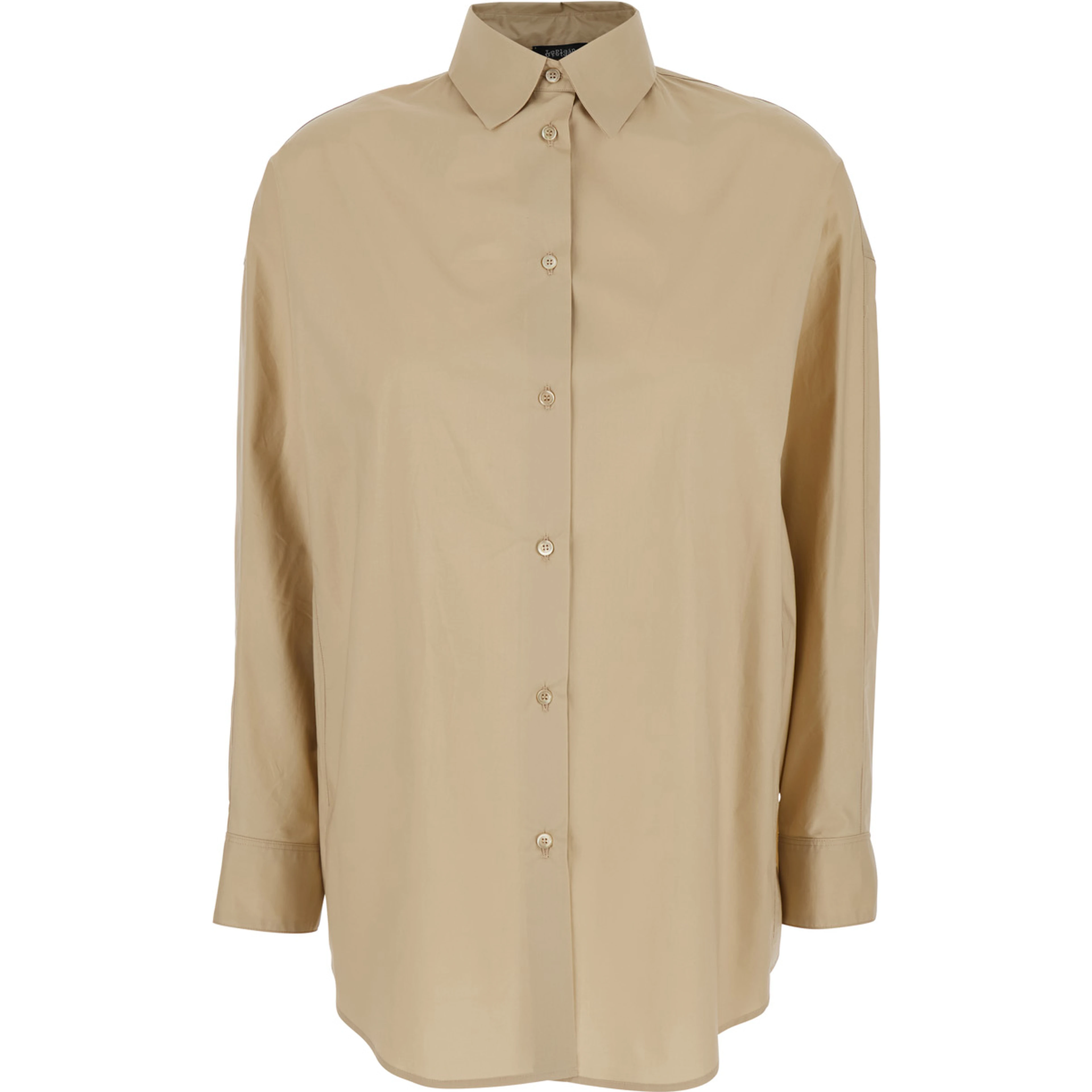 Beige Shirt with Classic Collar and Long Sleeves in Cotton for Men