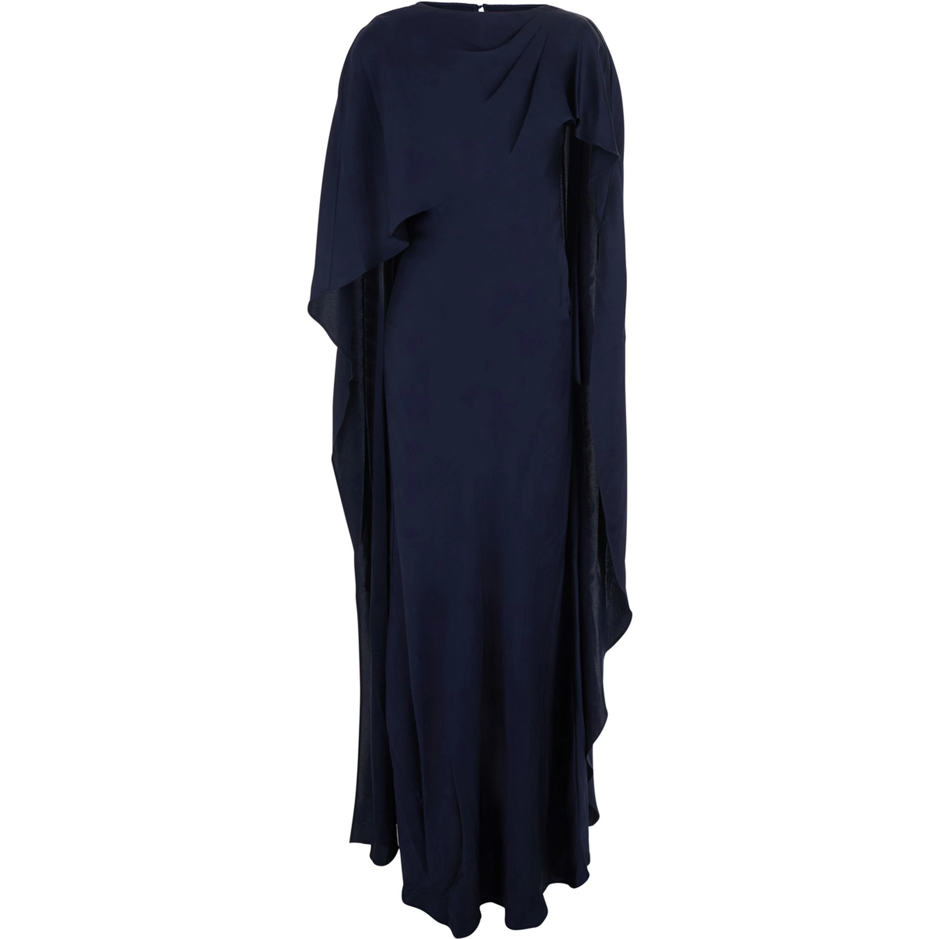 Izel Blue Long Dress with Asymmetric Draping and Side Zip Closure in Stretch Tech Fabric for Women