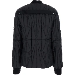 Rick Owens X Moncler Bomber Jacket Quilted with Logo Patch on Sleeve in Black Tech Fabric Unisex