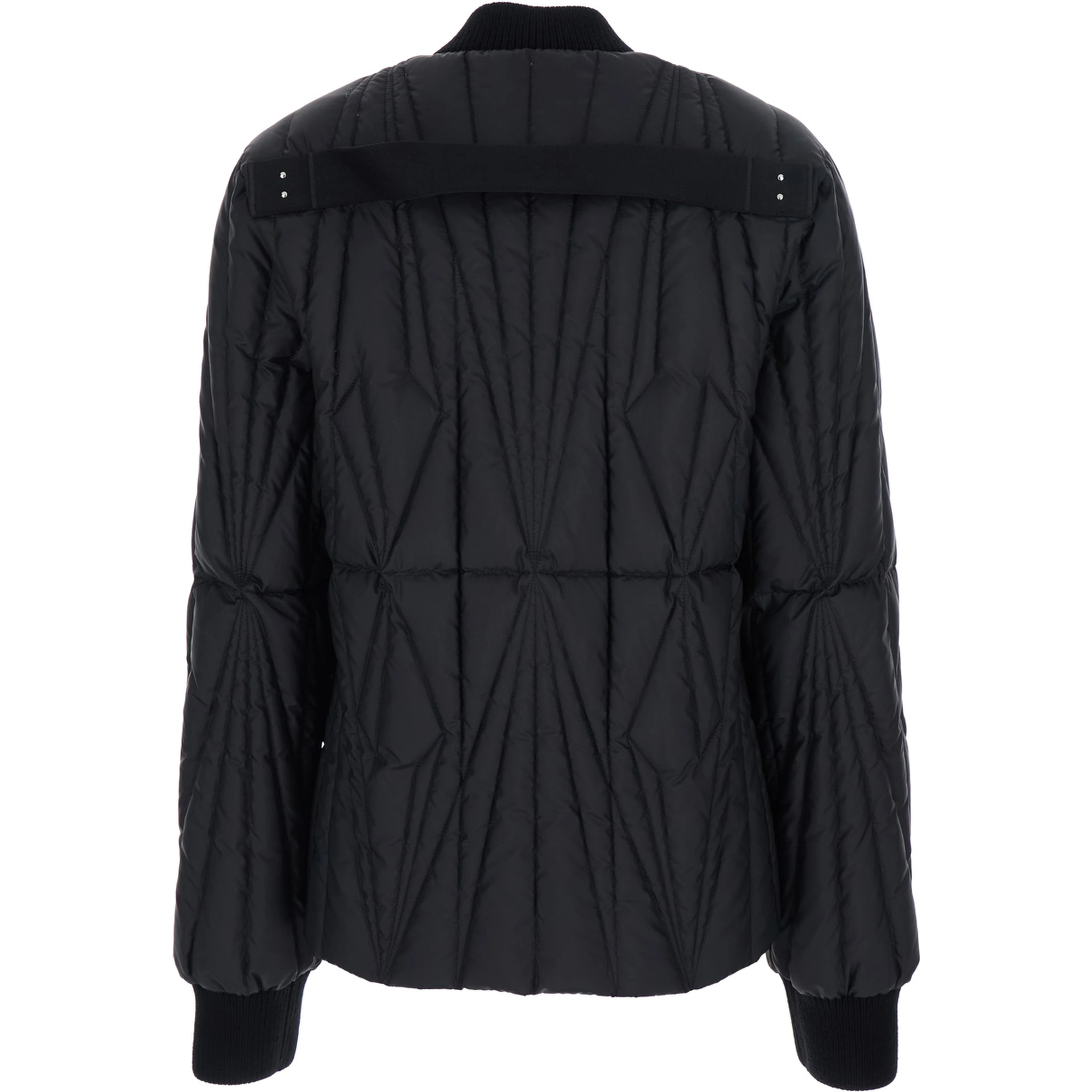 Rick Owens X Moncler Bomber Jacket Quilted with Logo Patch on Sleeve in Black Tech Fabric Unisex