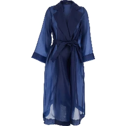 Blue Light Trench with Notched Revers and Front Belt Closure in Tech Fabric Woman
