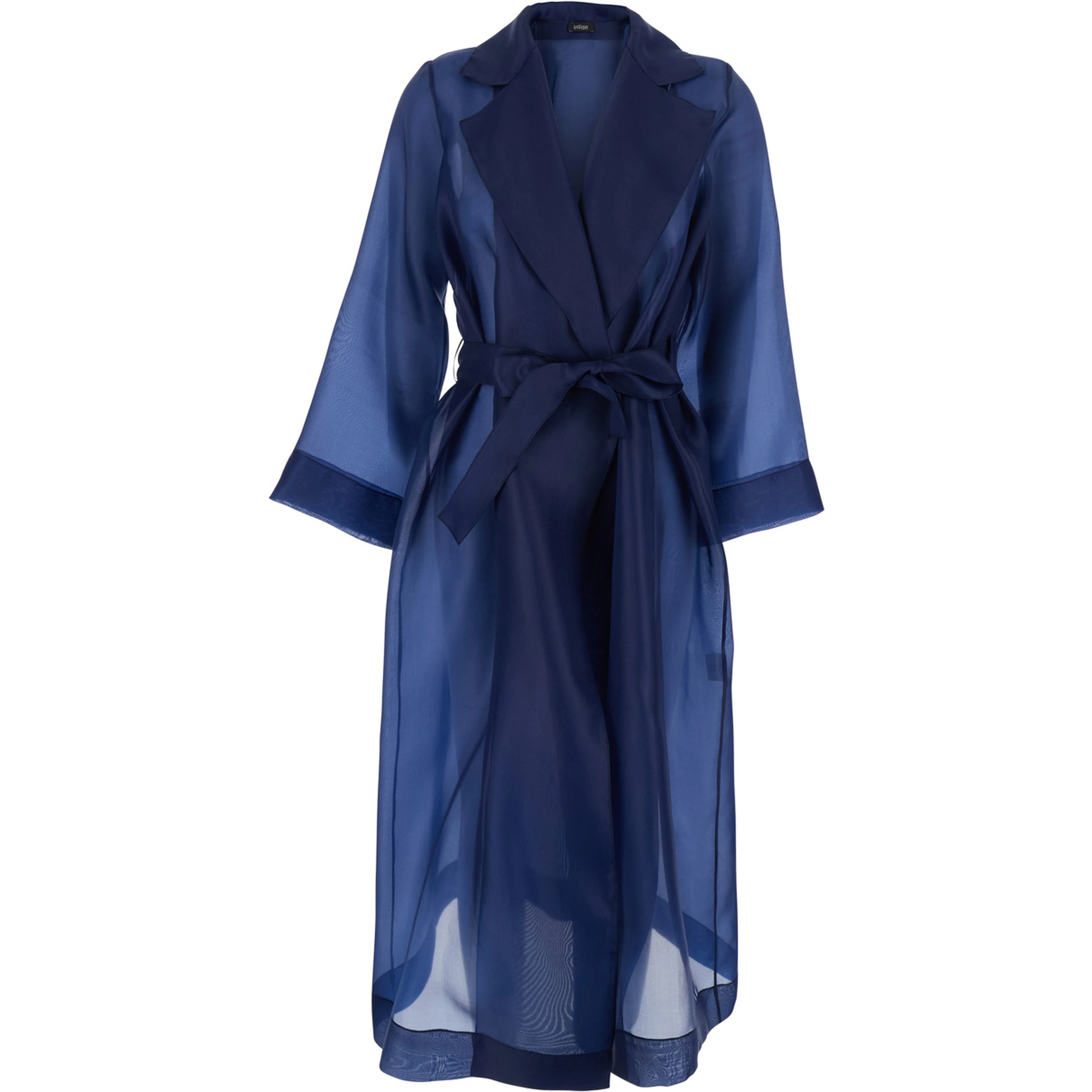 Blue Light Trench with Notched Revers and Front Belt Closure in Tech Fabric Woman