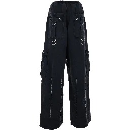 Black Cargo Pants with Applied Rings on Front and Back in Cotton for Men