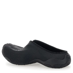 Mule Basketball Slip-On with Perforated Design in Black Tech Fabric for Men