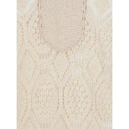 BALEY Beige Long Dress with Front Neckline and Crochet Work in Cotton Woman