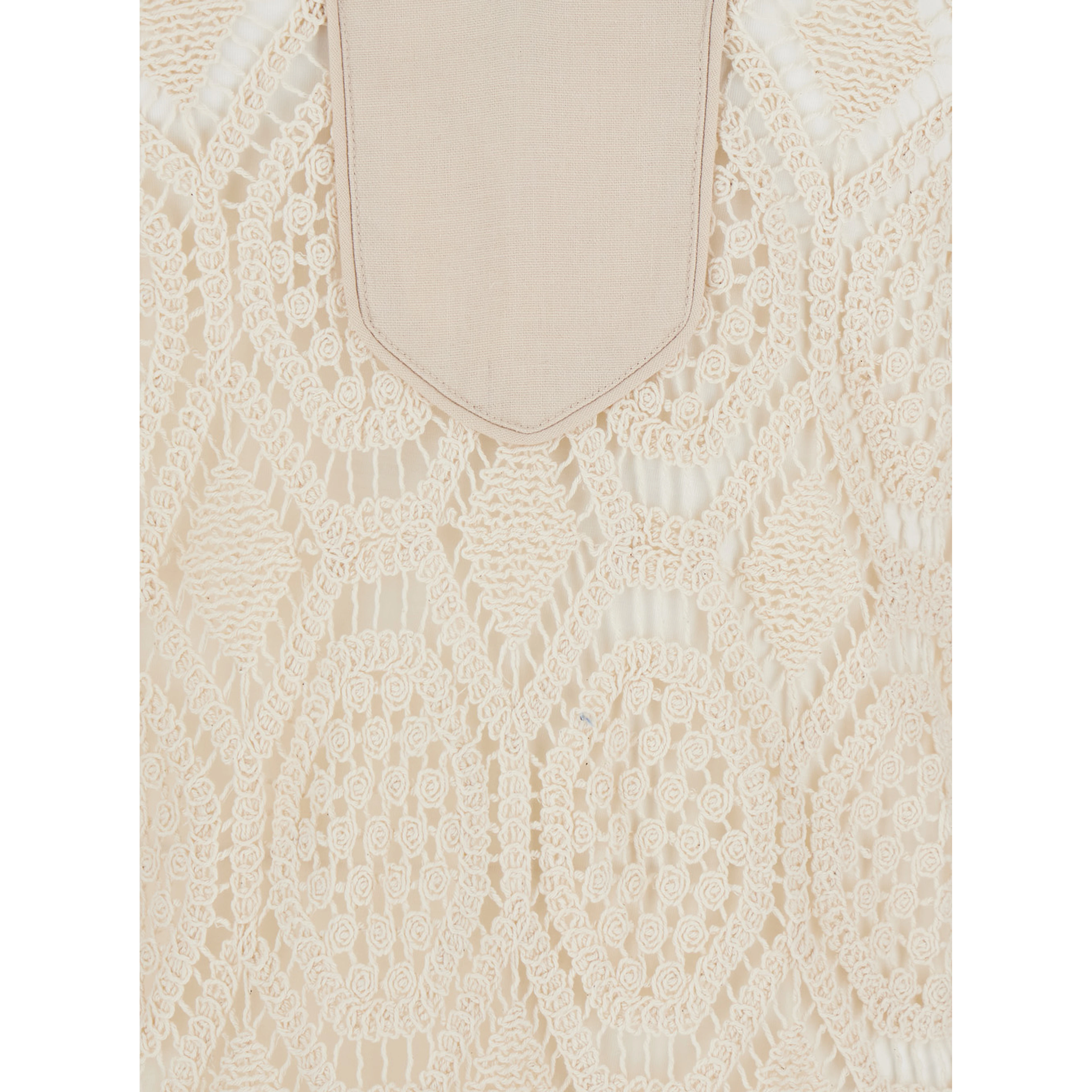 BALEY Beige Long Dress with Front Neckline and Crochet Work in Cotton Woman