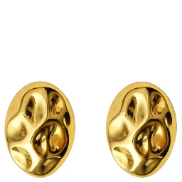 Rock Gold-Colored Earrings with Oval Design and Back Closure in Metal for Women