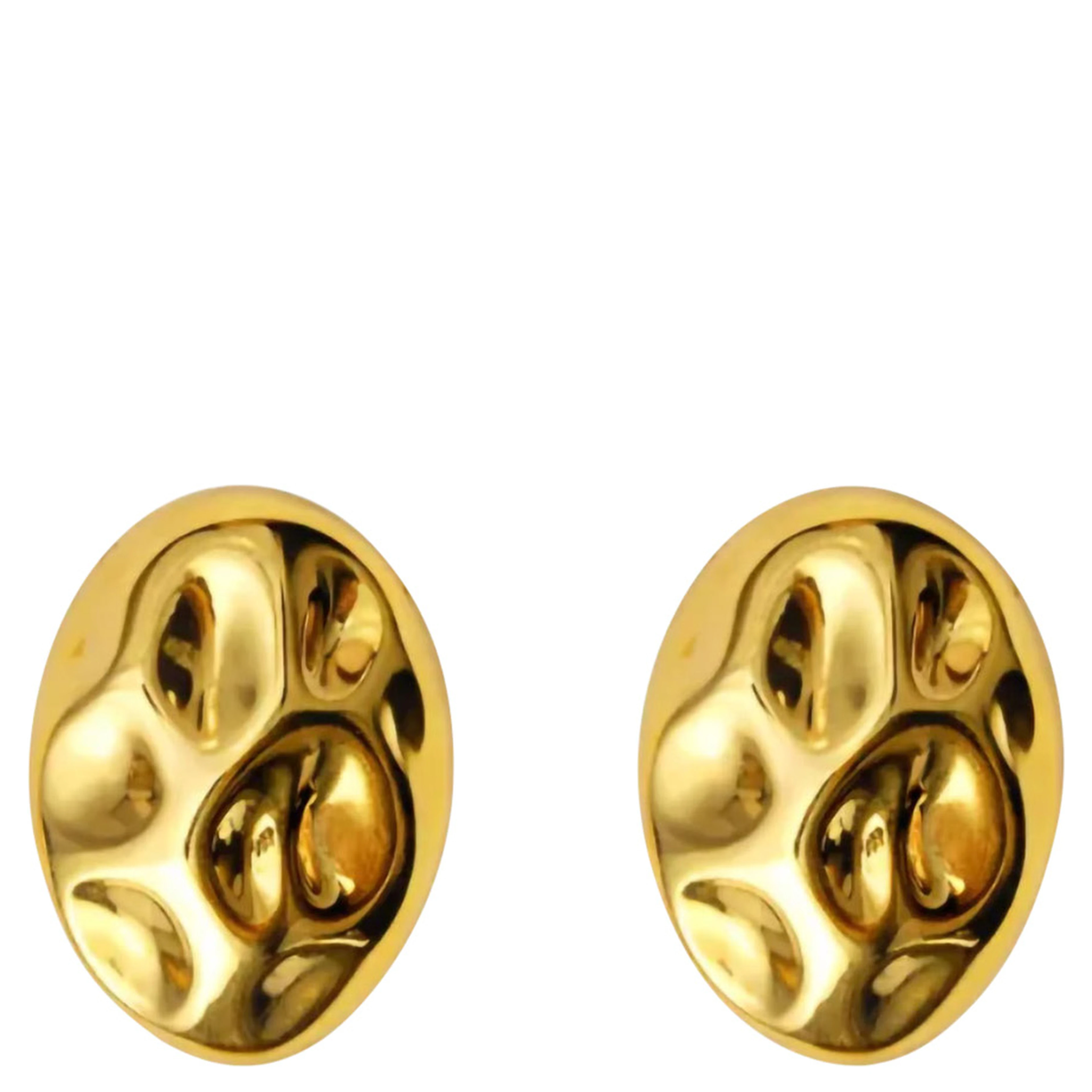 Rock Gold-Colored Earrings with Oval Design and Back Closure in Metal for Women