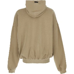 Beige Hoodie with Fixed Hood and Maxi Logo Lettering on the Front in Cotton for Men