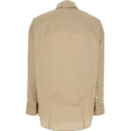 Beige Shirt with Classic Collar and Long Sleeves in Cotton for Men