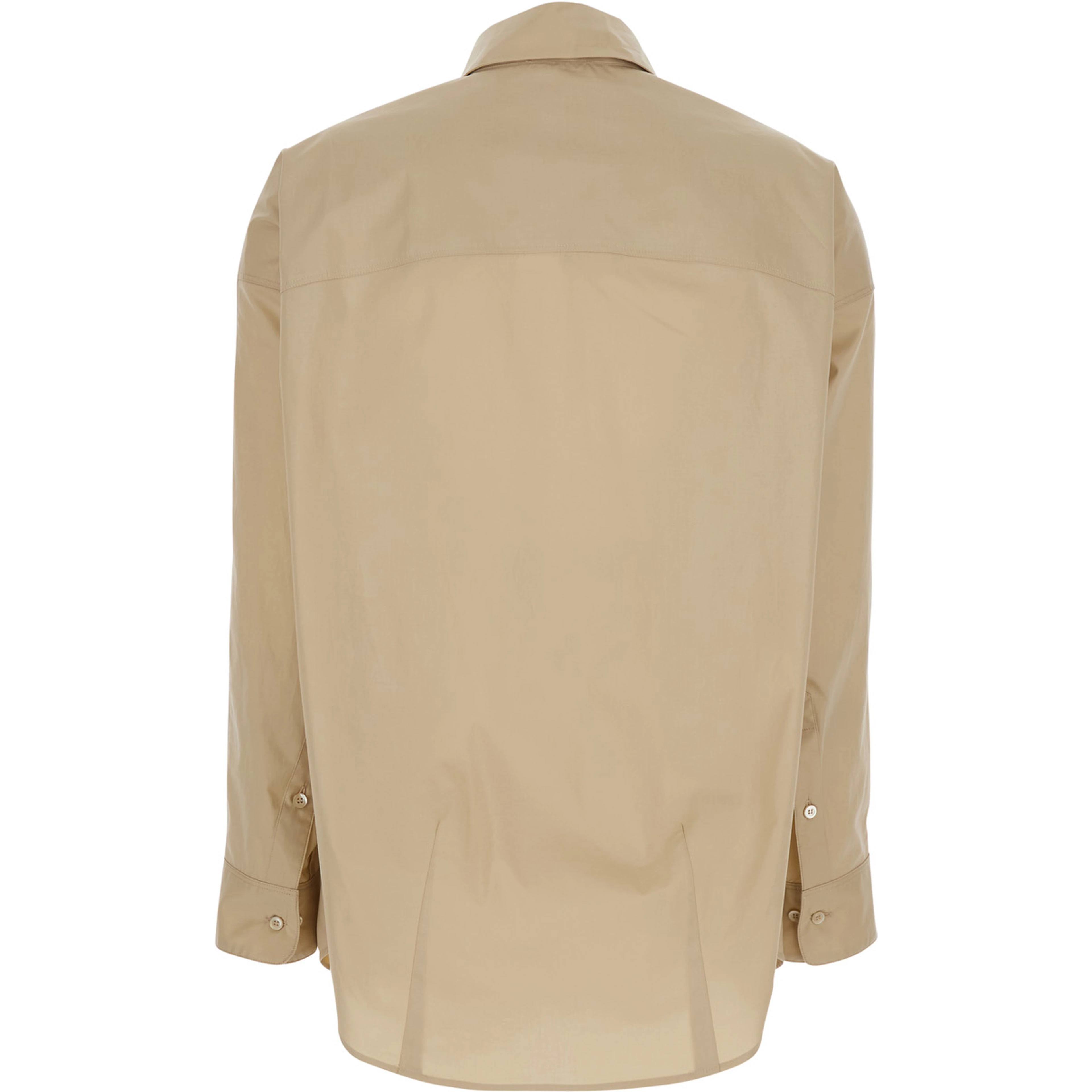 Beige Shirt with Classic Collar and Long Sleeves in Cotton for Men
