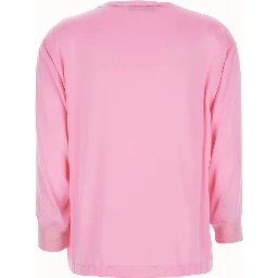 Pink Blouse with Long Sleeves and Round Neck in Fabric for Women
