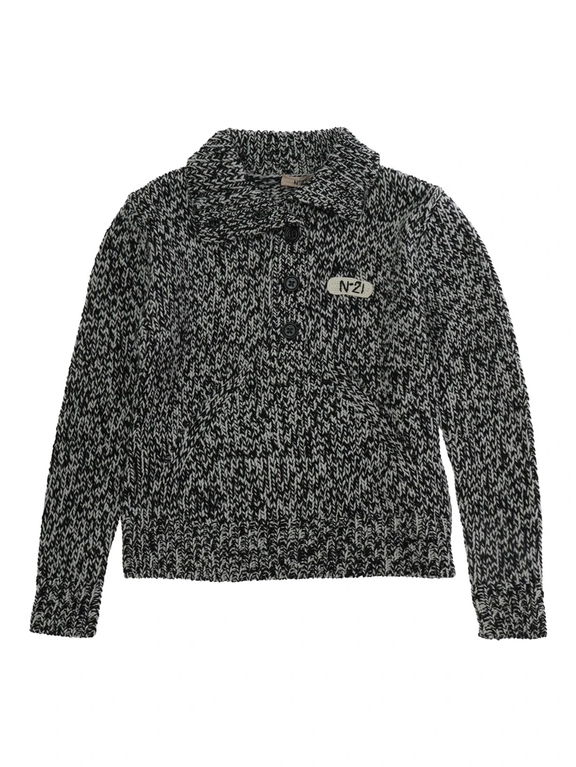 Sweater N210DNN0545N21K141F0N900 with round neck and long sleeves in Wool and Acrylic color Black for Boy