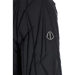 Rick Owens X Moncler Bomber Jacket Quilted with Logo Patch on Sleeve in Black Tech Fabric Unisex