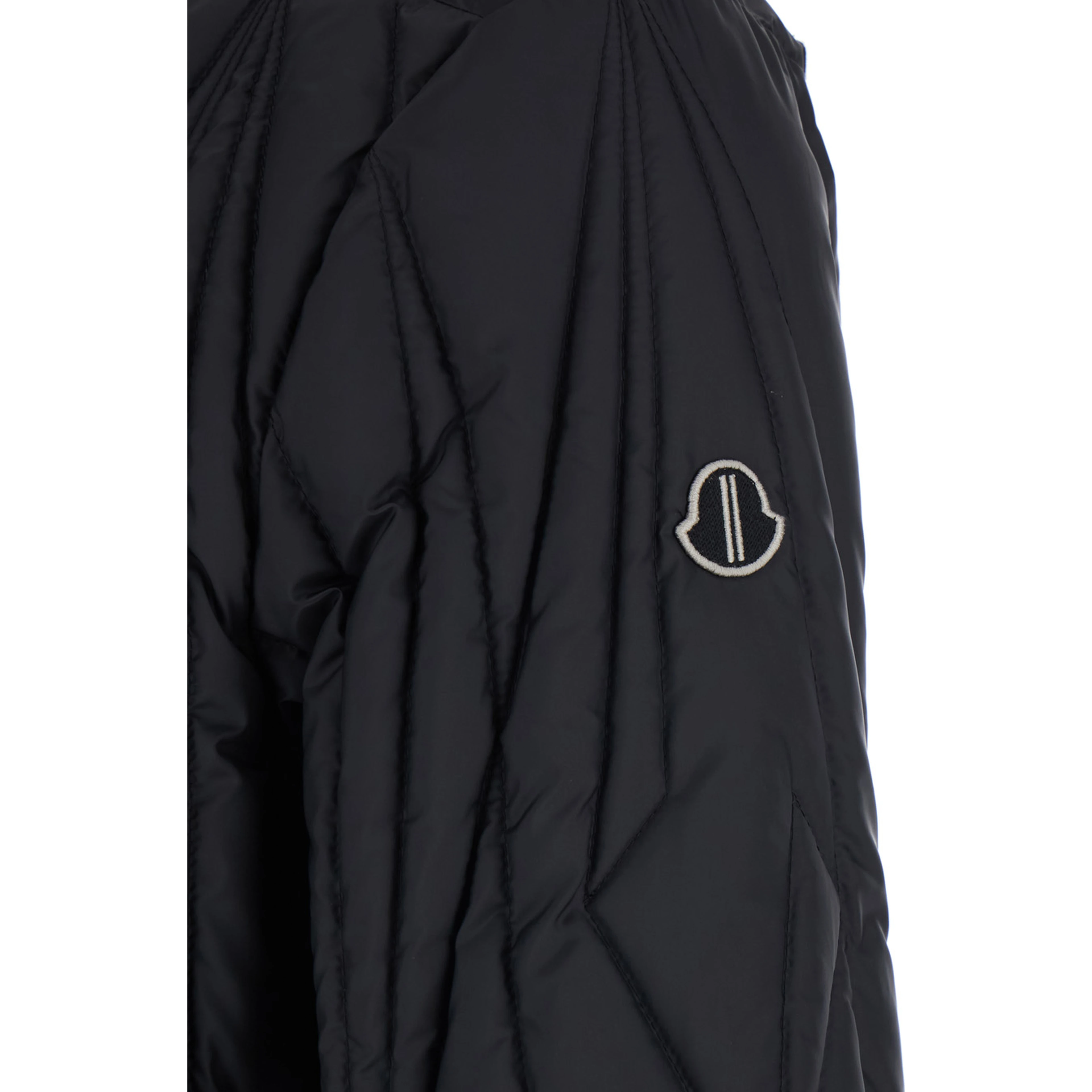 Rick Owens X Moncler Bomber Jacket Quilted with Logo Patch on Sleeve in Black Tech Fabric Unisex