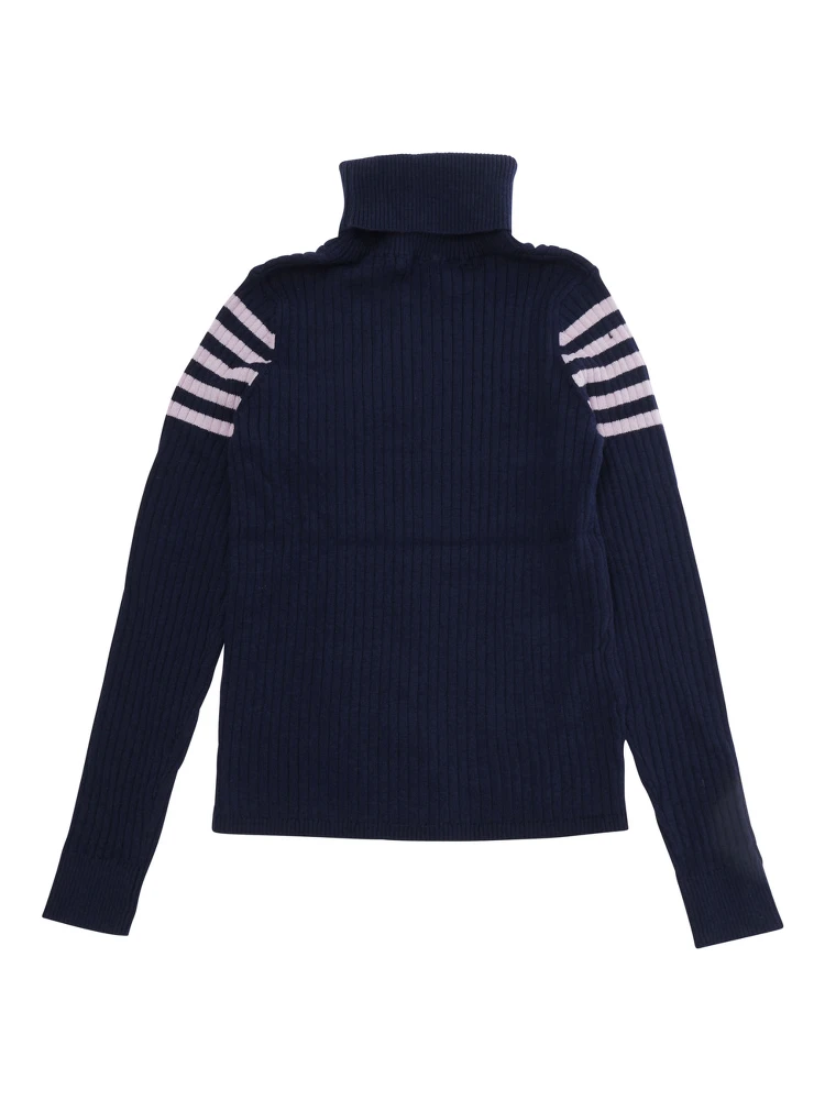 Blue Sweater with high collar and embroidered logo on the front in Cotton and Wool Girl alternative