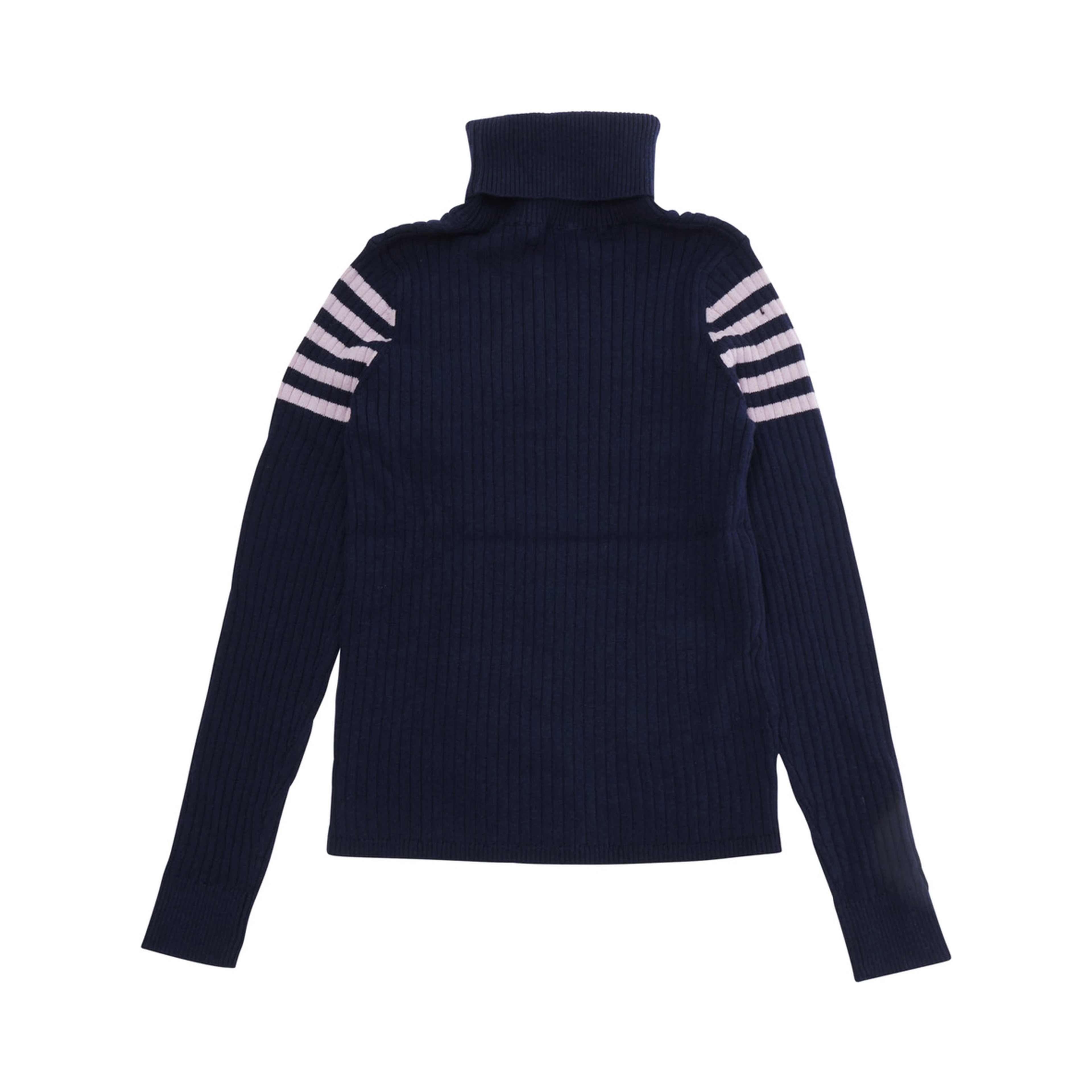 Blue Sweater with high collar and embroidered logo on the front in Cotton and Wool Girl