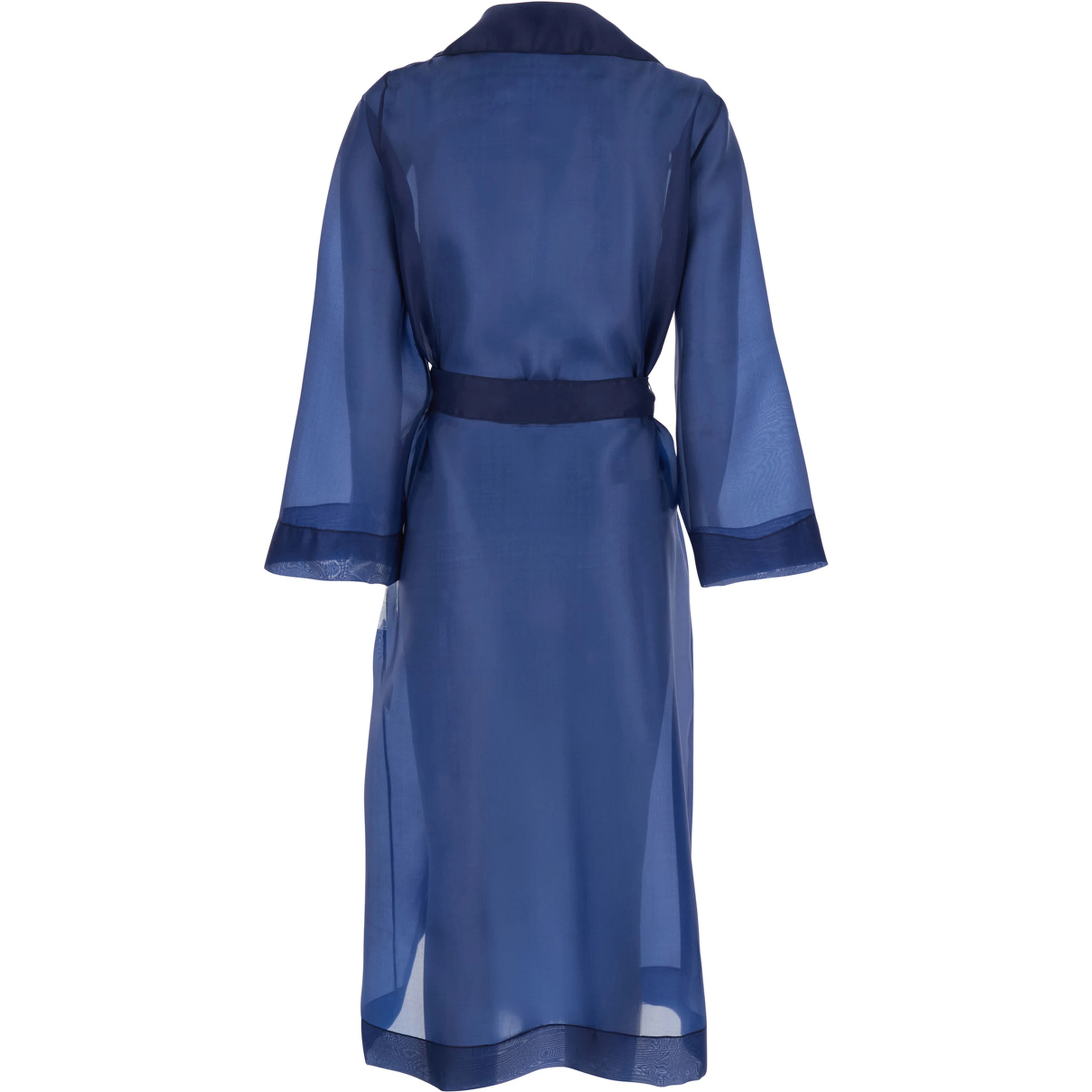 Blue Light Trench with Notched Revers and Front Belt Closure in Tech Fabric Woman