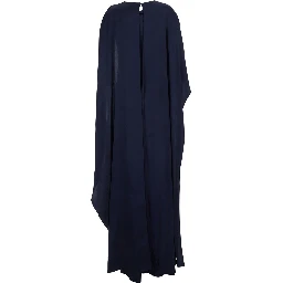 Izel Blue Long Dress with Asymmetric Draping and Side Zip Closure in Stretch Tech Fabric for Women