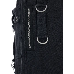 Black Cargo Pants with Applied Rings on Front and Back in Cotton for Men