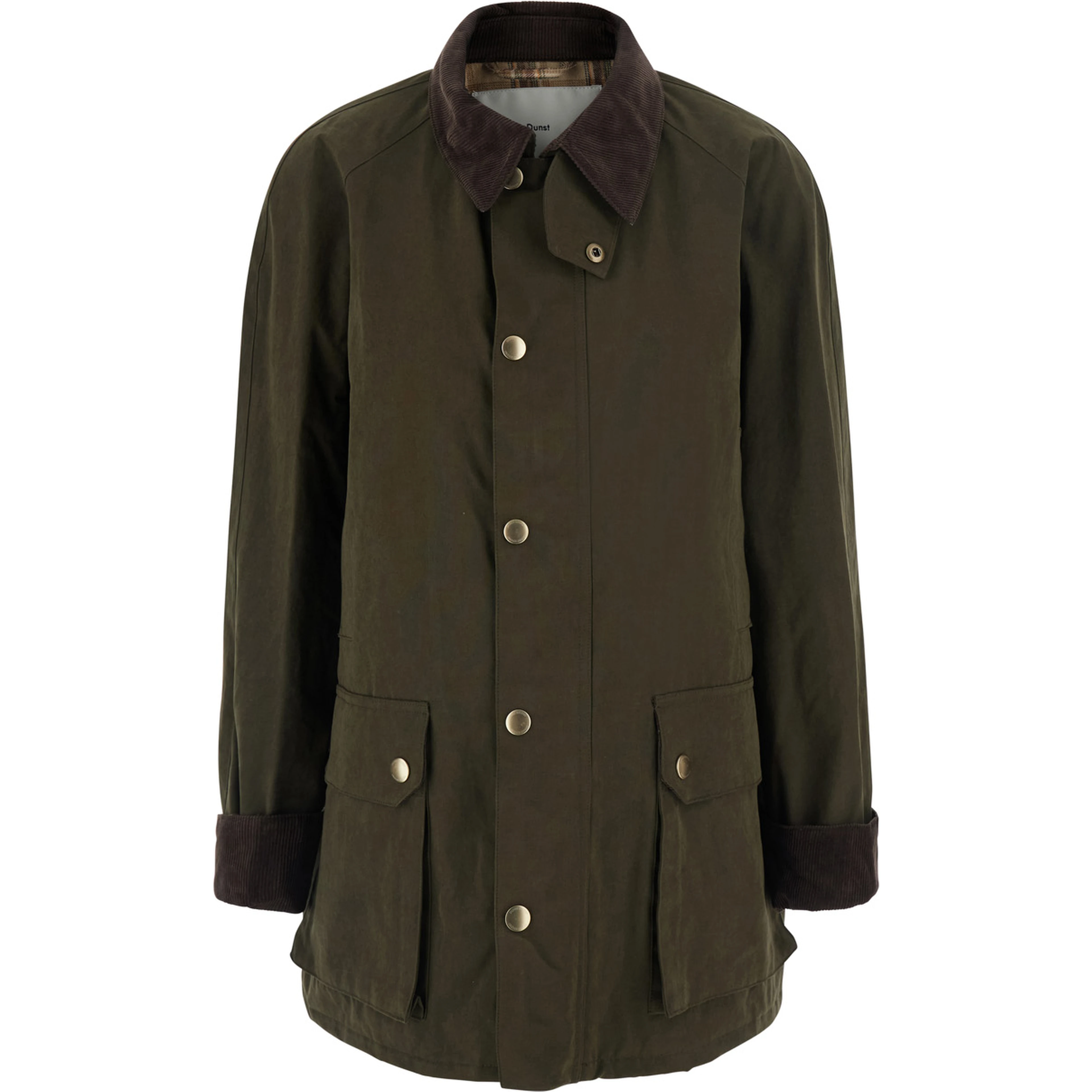 Hunting Jacket in Waxed Cotton with High Collar and Green Pockets for Men