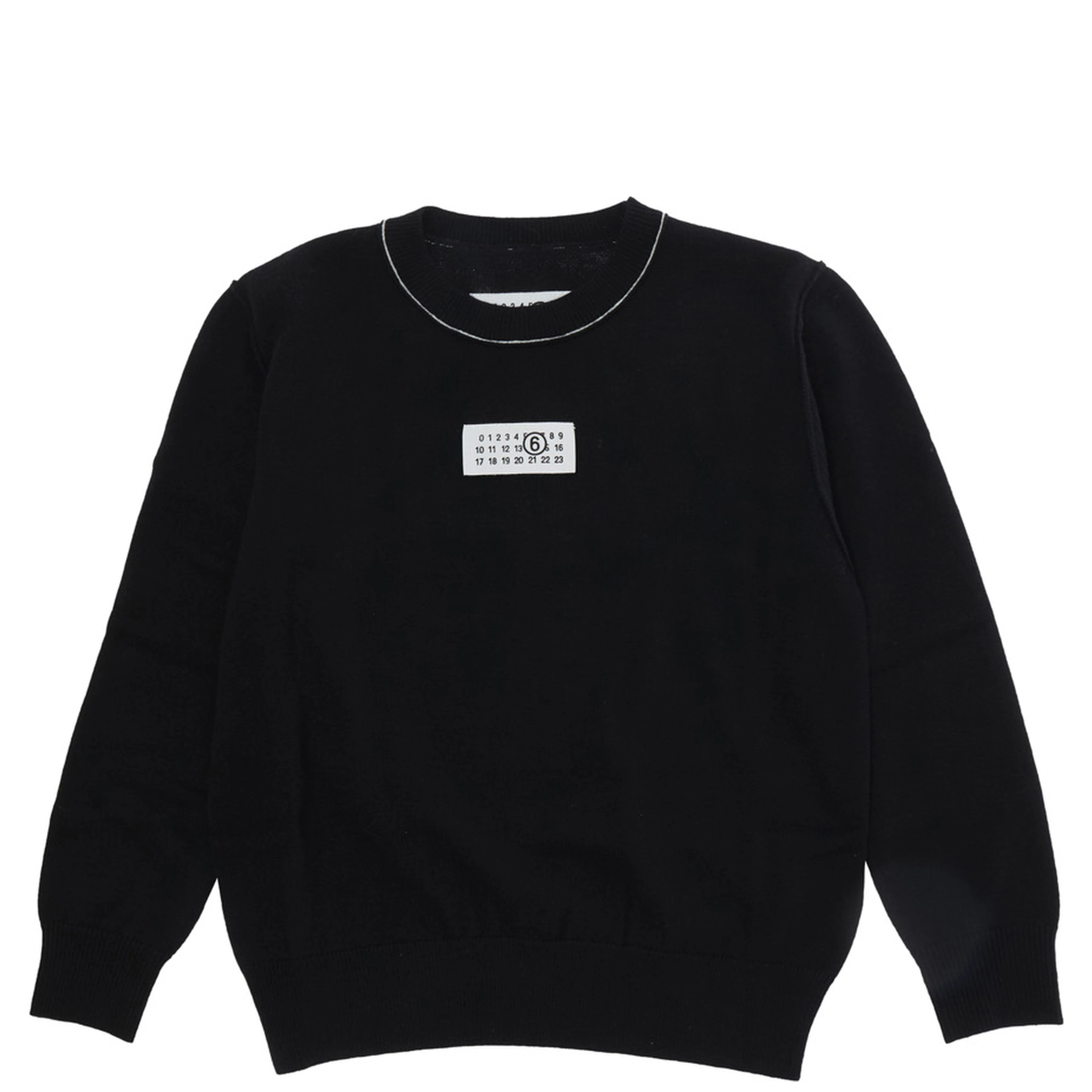 Black Sweater with round neck and logo patch on the front in wool blend boy