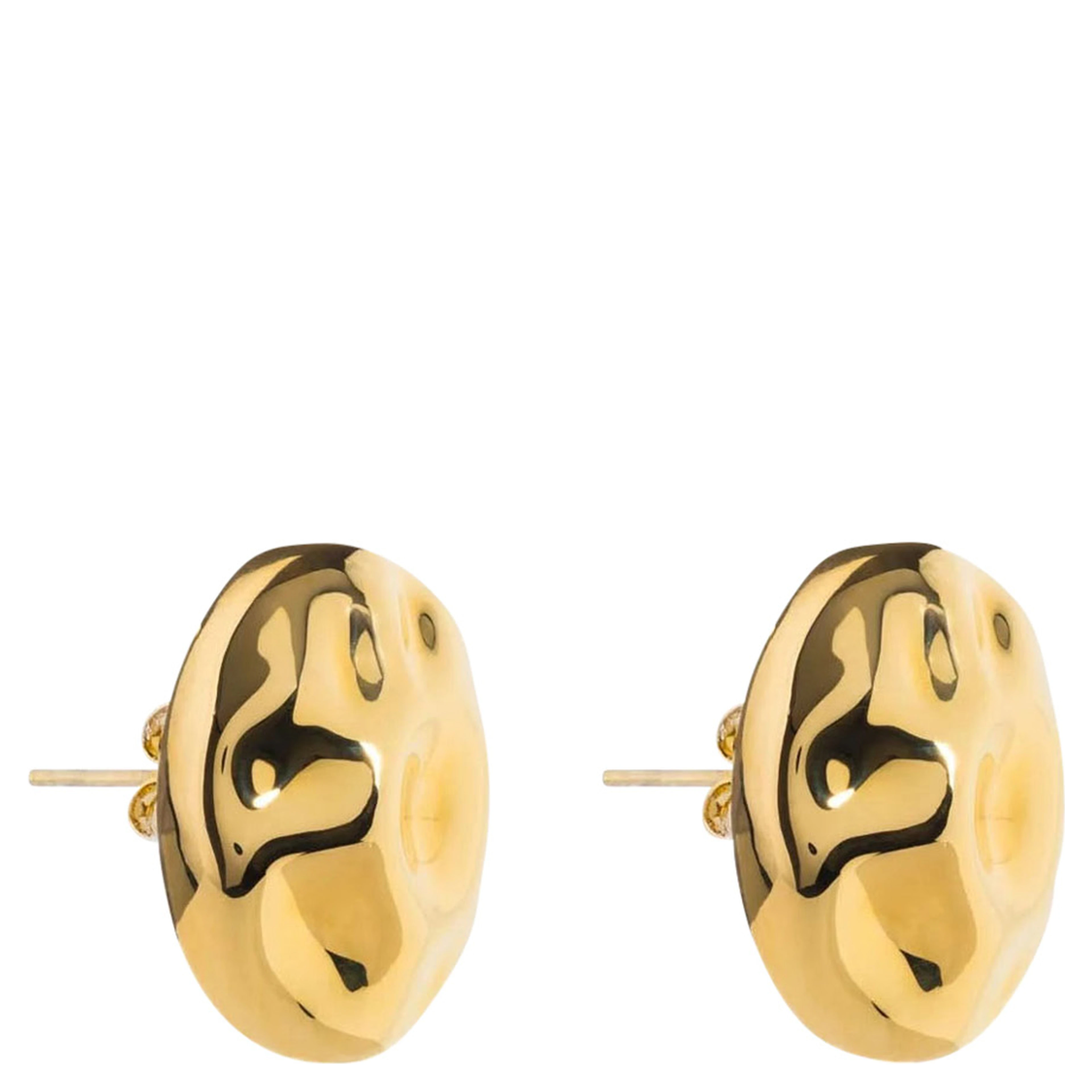 Rock Gold-Colored Earrings with Oval Design and Back Closure in Metal for Women