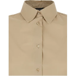 Beige Shirt with Classic Collar and Long Sleeves in Cotton for Men