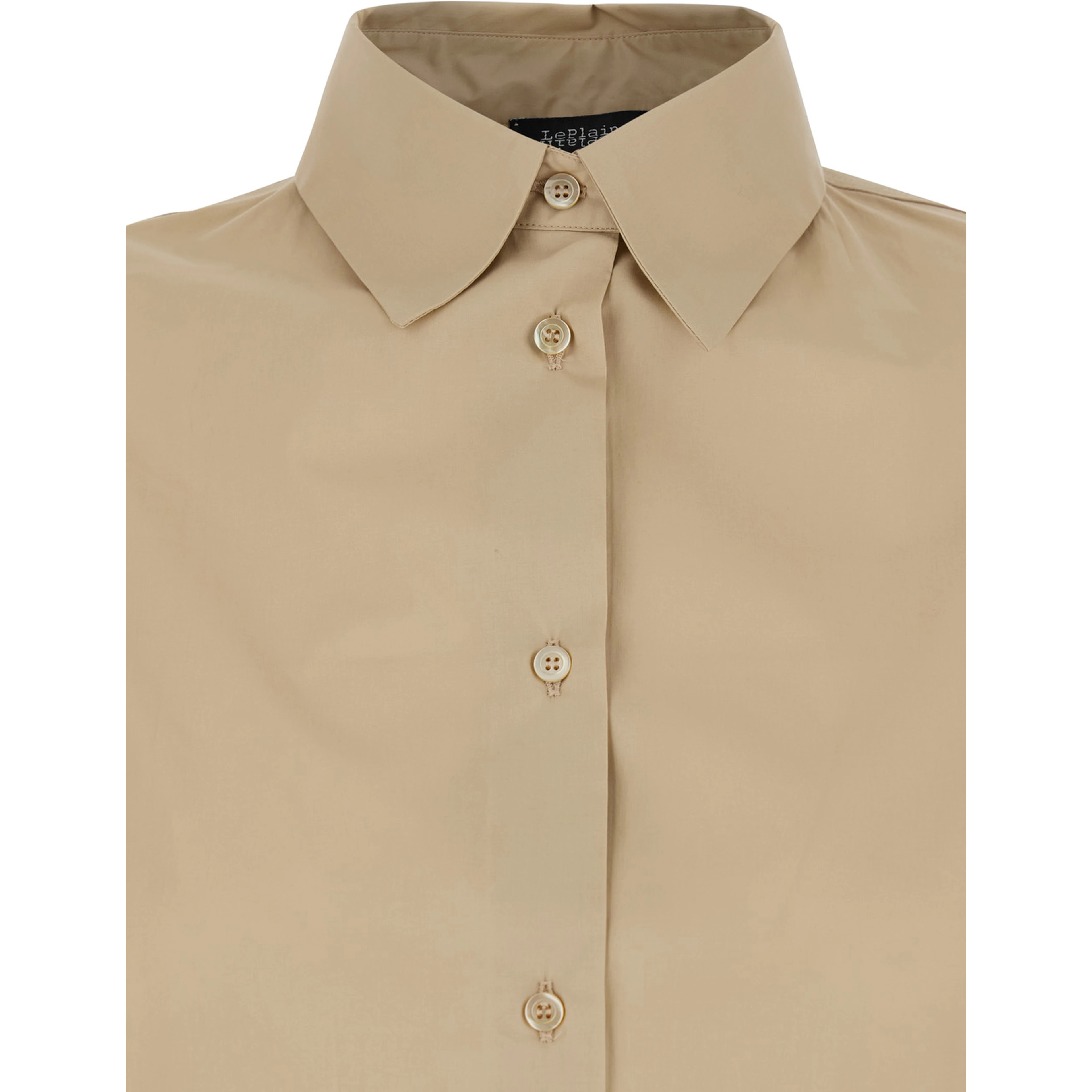 Beige Shirt with Classic Collar and Long Sleeves in Cotton for Men