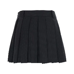 PLEATS MINI STRIPED SKIRT with stripes and Tech Fabric in black for women