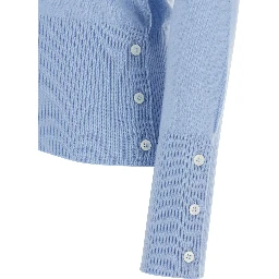 Light Blue Cardigan with V-neck and 4Bar Logo on Sleeve in Cashmere for Women