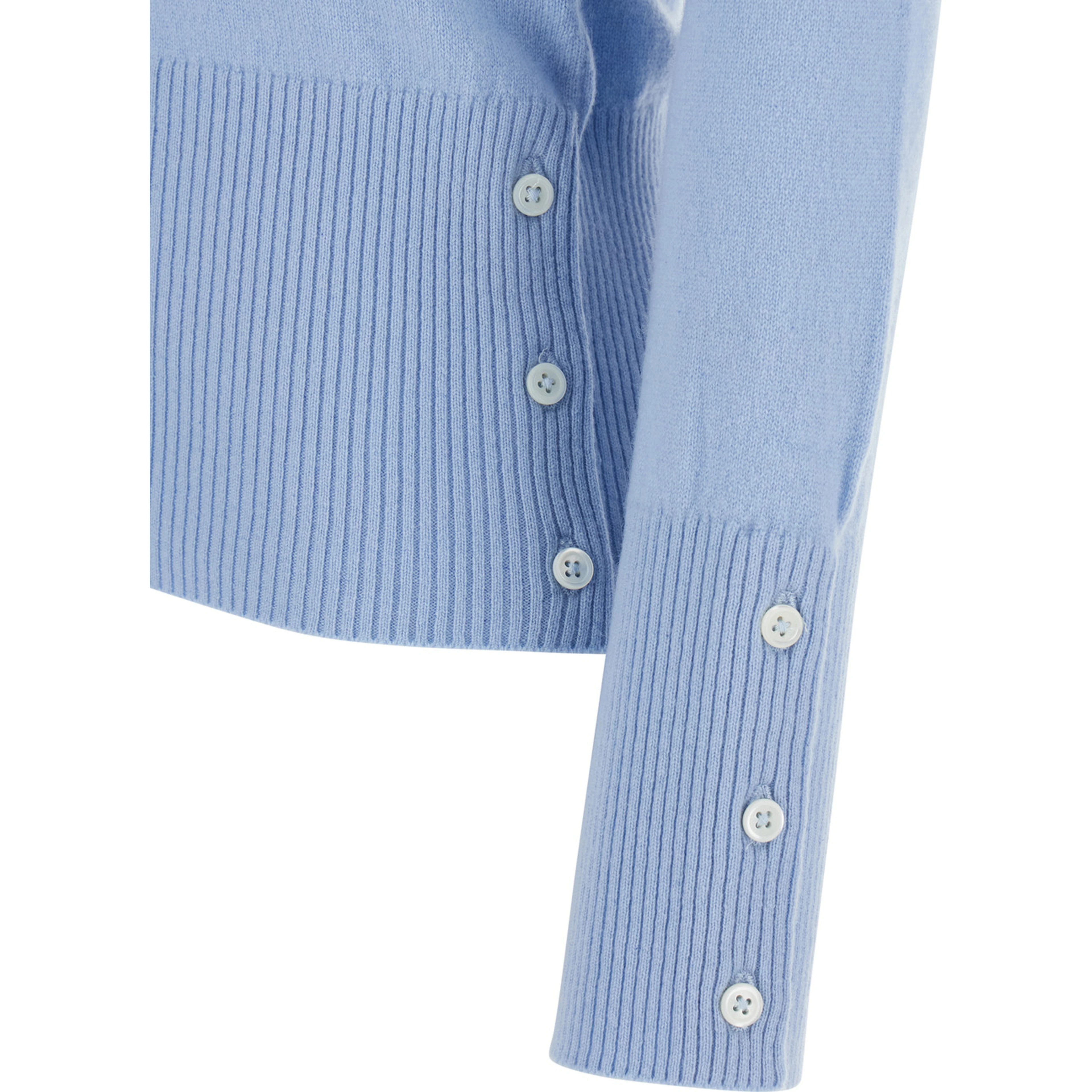 Light Blue Cardigan with V-neck and 4Bar Logo on Sleeve in Cashmere for Women