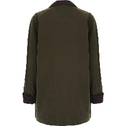 Hunting Jacket in Waxed Cotton with High Collar and Green Pockets for Men