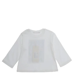 White Long Sleeve T-shirt with Front Print in Cotton Baby