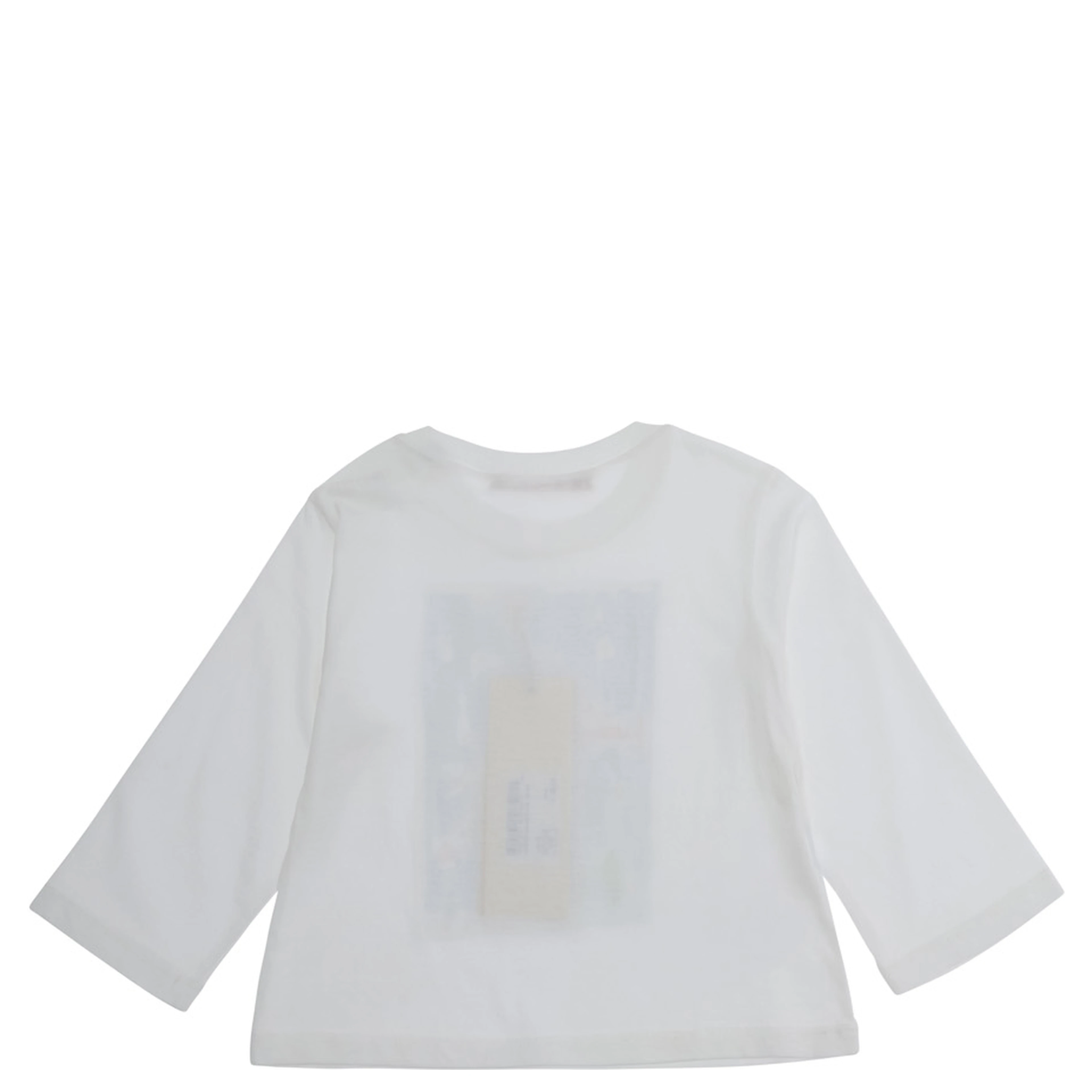 White Long Sleeve T-shirt with Front Print in Cotton Baby