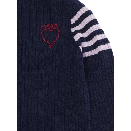 Blue Sweater with high collar and embroidered logo on the front in Cotton and Wool Girl