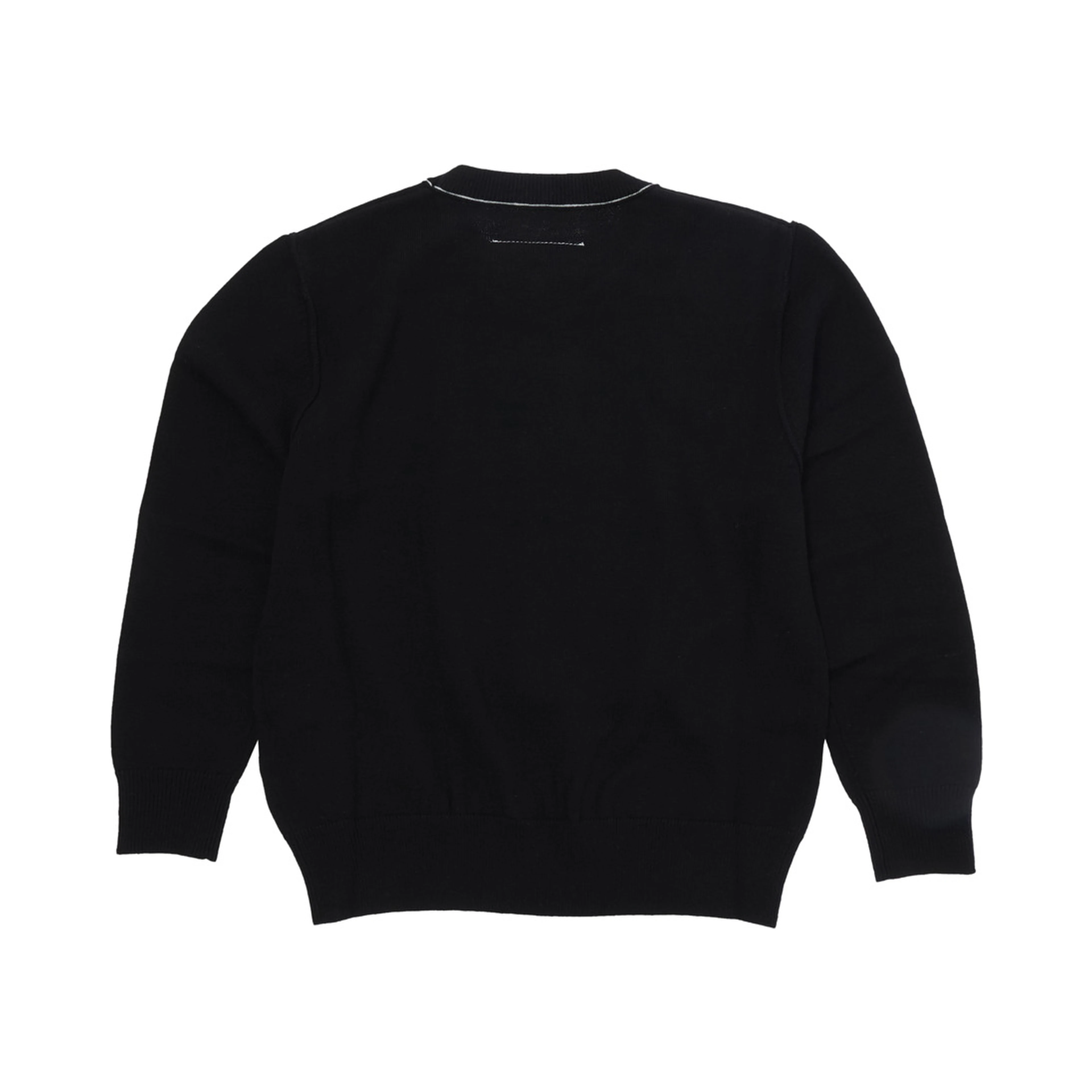 Black Sweater with round neck and logo patch on the front in wool blend boy