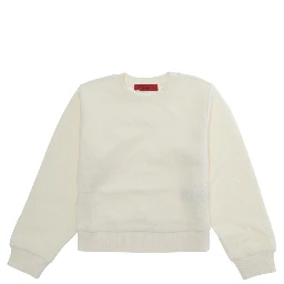 White Crewneck sweater with ribbed trims in cotton and fabric for Girl