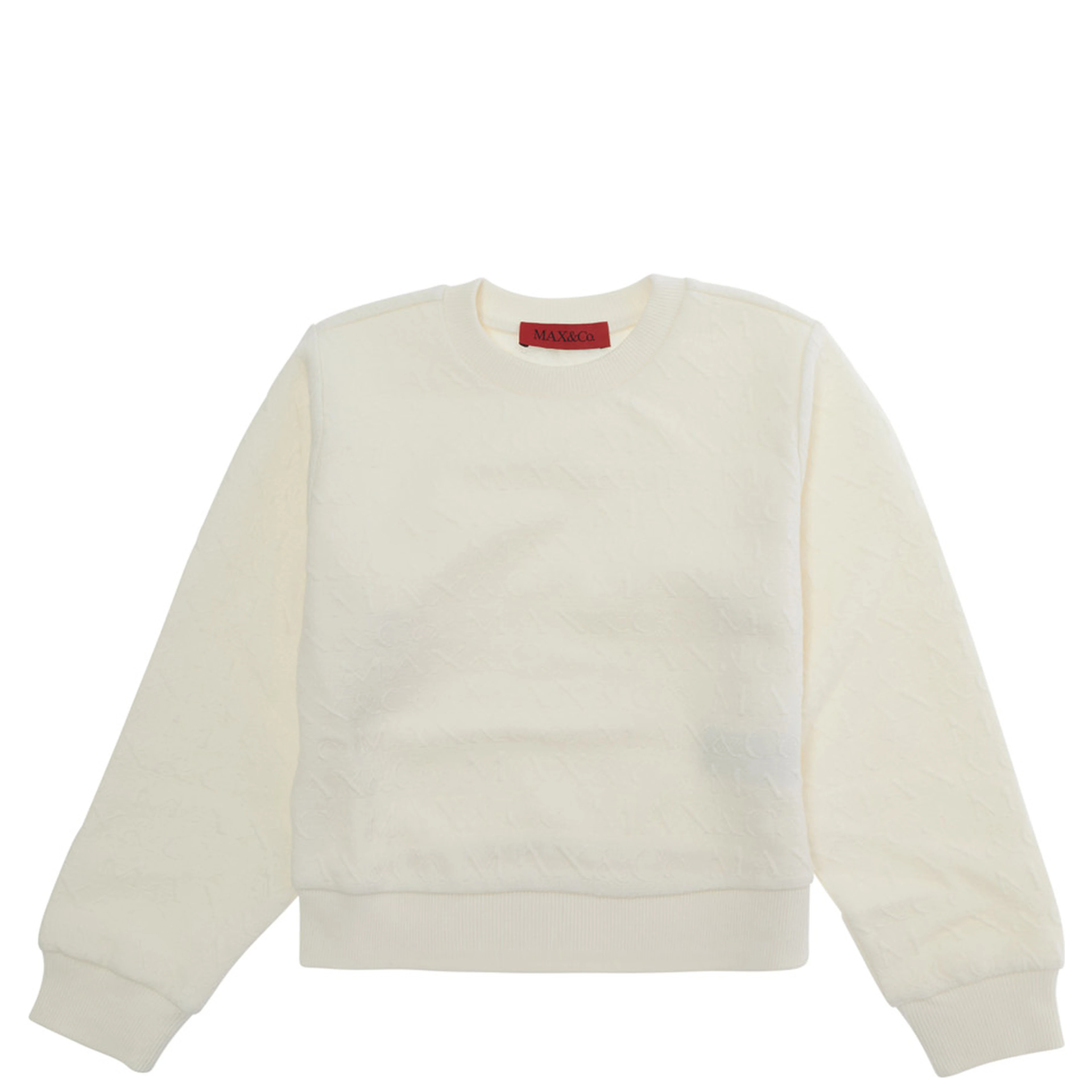 White Crewneck sweater with ribbed trims in cotton and fabric for Girl