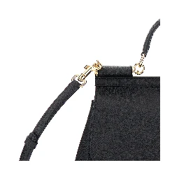 My Sicily Large Black Handbag with Logo Plate on Front in Grained Leather for Women