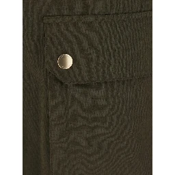 Hunting Jacket in Waxed Cotton with High Collar and Green Pockets for Men