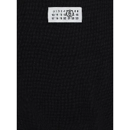 Black Sweater with round neck and logo patch on the front in wool blend boy