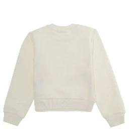 White Crewneck sweater with ribbed trims in cotton and fabric for Girl