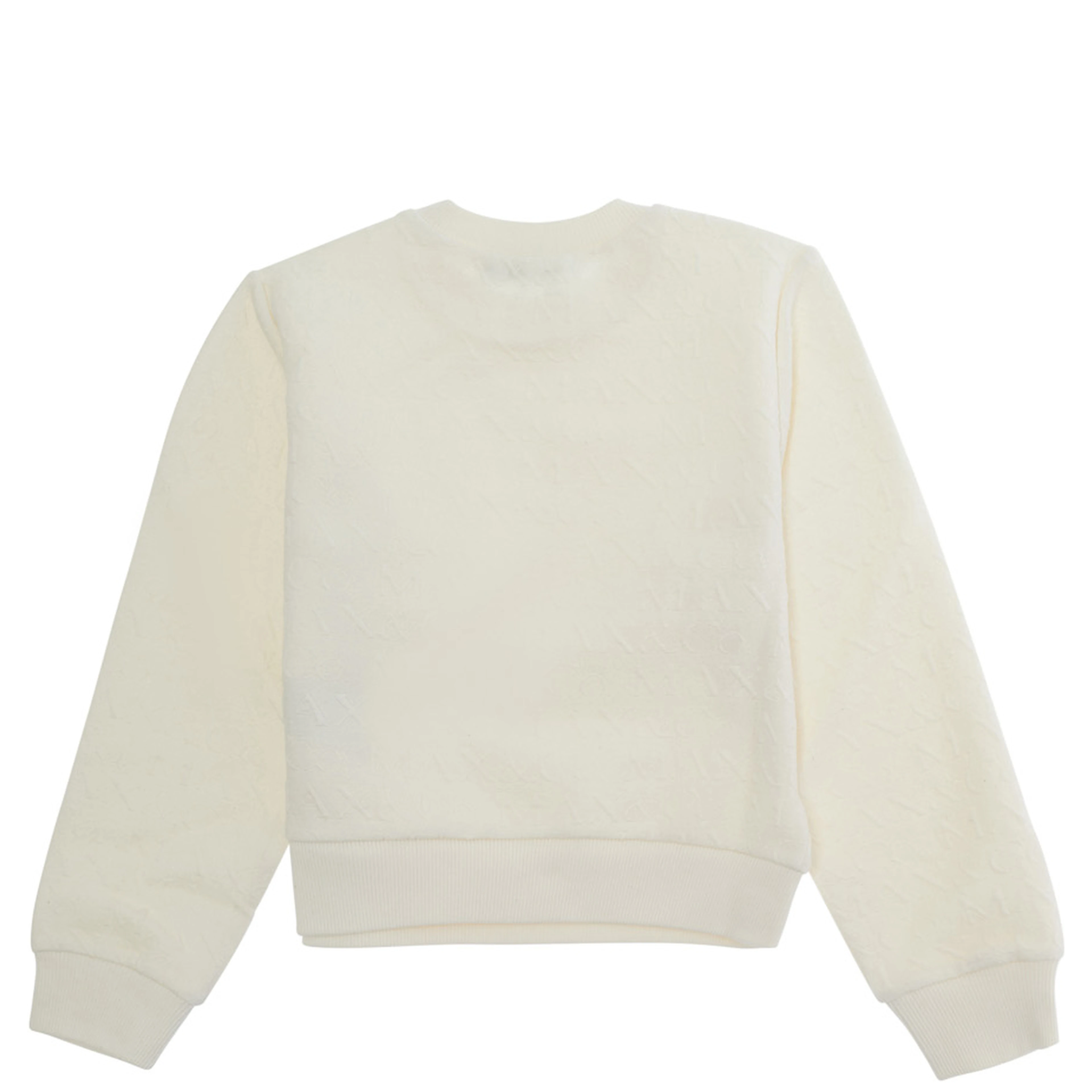 White Crewneck sweater with ribbed trims in cotton and fabric for Girl
