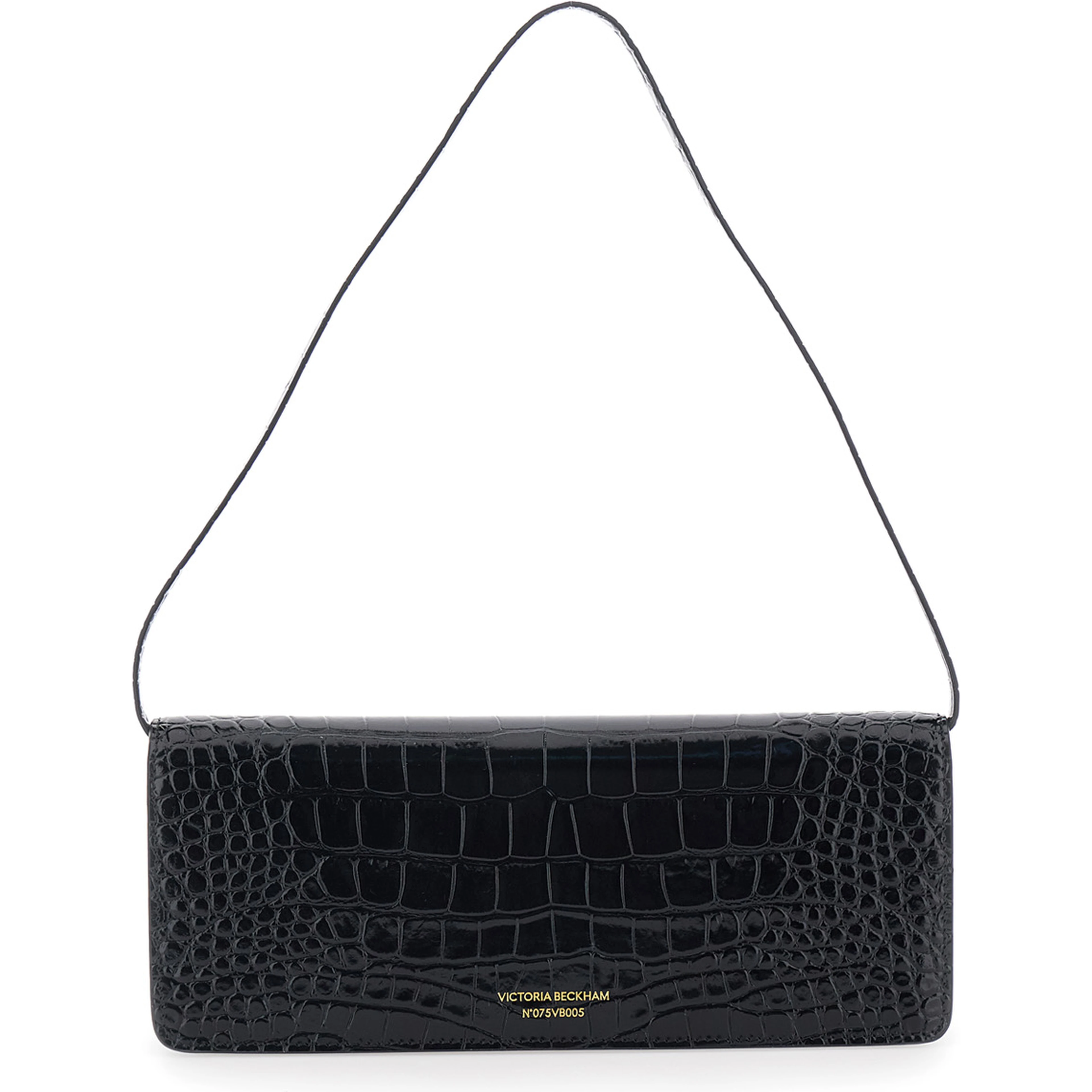 Dorian East-West Black Shoulder Bag with Plaque Closure on the Front and Crocodile-Embossed Effect in Leather for Women